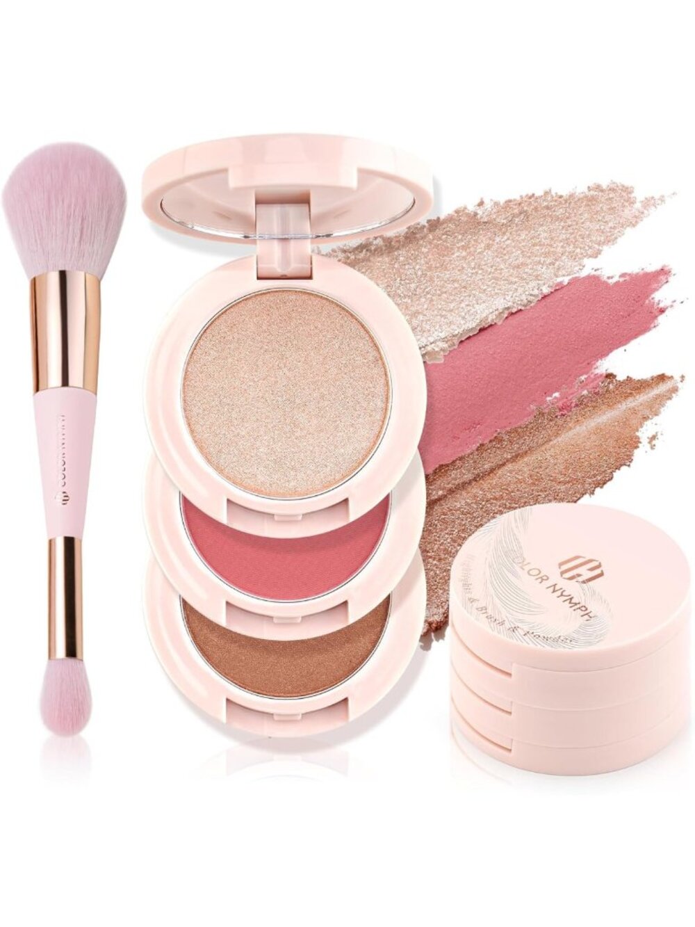 3-in-1 Blush & Highlighter Palette - Versatile Contour Makeup for Radiant Glow